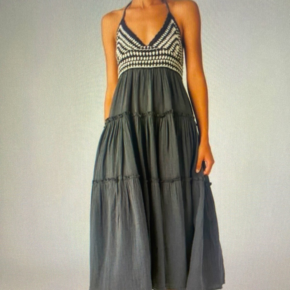 Luck Brand Women’s Cotton Crochet-trim Maxi Dress
